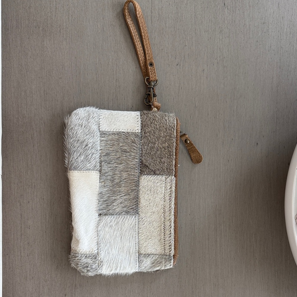 Myra Bag Tan and Cream Wristlet